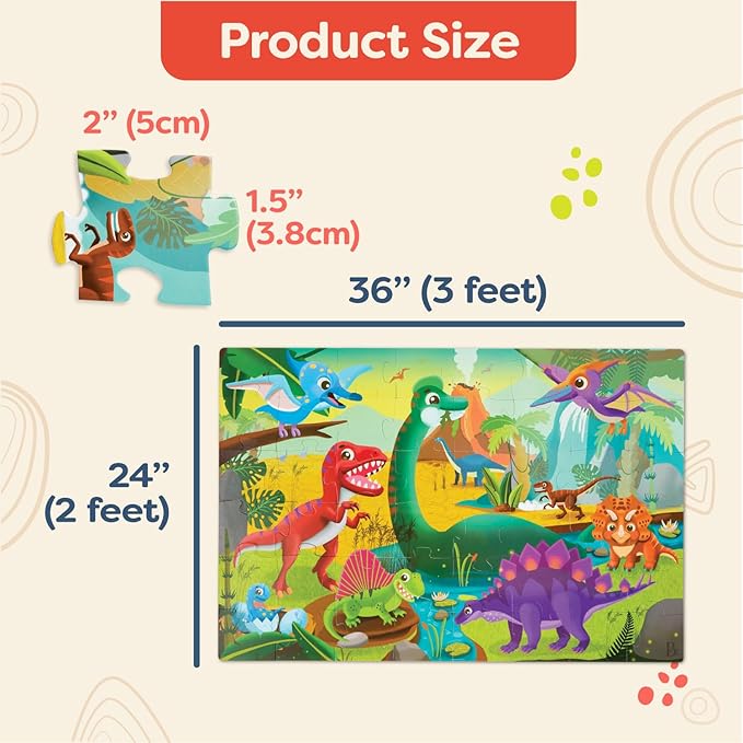 B. toys- Gigantic Jigsaw 2-Pack - Sea & Dinosaurs- 48-Piece Floor Puzzles – 2 Puzzles, Ocean & Dinos – Large 2 x 3 Feet Jigsaw Puzzles for Kids – Educational & Developmental Toys – 3 Years +