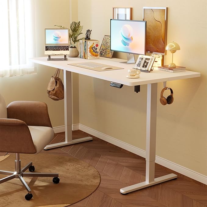 Monomi Electric Standing Desk, 47.2 Inch Height Adjustable Sit Stand Up Ergonomic Home Office Computer PC Desks, Gaming Writing Study Bedroom Rising Table, Tall Standup Workstation, White