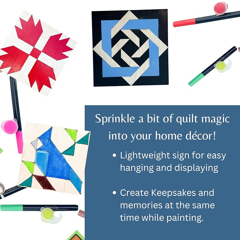 Large Water Wheel Unfinished Barn Quilt Kit, DIY Square Wooden Sign Stencils for Painting, Country Decor Canvas Quilts Blocks Patterns to Paint AVTRBoutique (21 inches, Friendship Star)