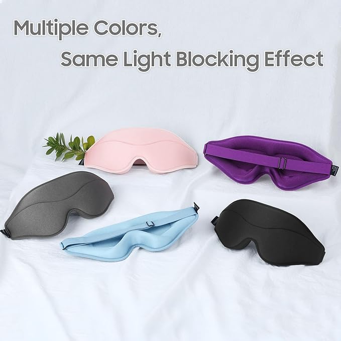 MOEASEii Sleep Mask - Total Blackout 3D Sleeping Mask, Super Lightweight & Silky Soft Eye Mask for Sleeping, Fully Adjustable Fit for Home, Office, Traveling, Meditation, Yoga, Light Blue