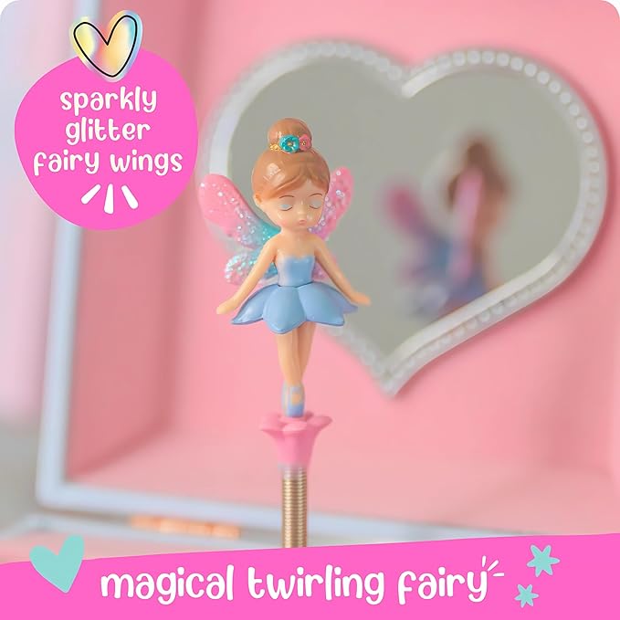 Giggle & Honey Musical Fairy Jewelry Box for Girls - Kids Music Box with Spinning Fairy and Mirror, Princess Birthday Gifts for Little Girls, Childrens Jewelry Boxes for Ages 3-10 - 6.8 x 5.3 x 6 in