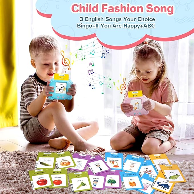 Spanish & English Talking Flash Cards for Toddler 1-6 Year Olds, Learning Montessori Toys with 224 Sight Words, Speech Therapy Toys, Children's Sensory Preschool Learning Educational Birthday Gifts