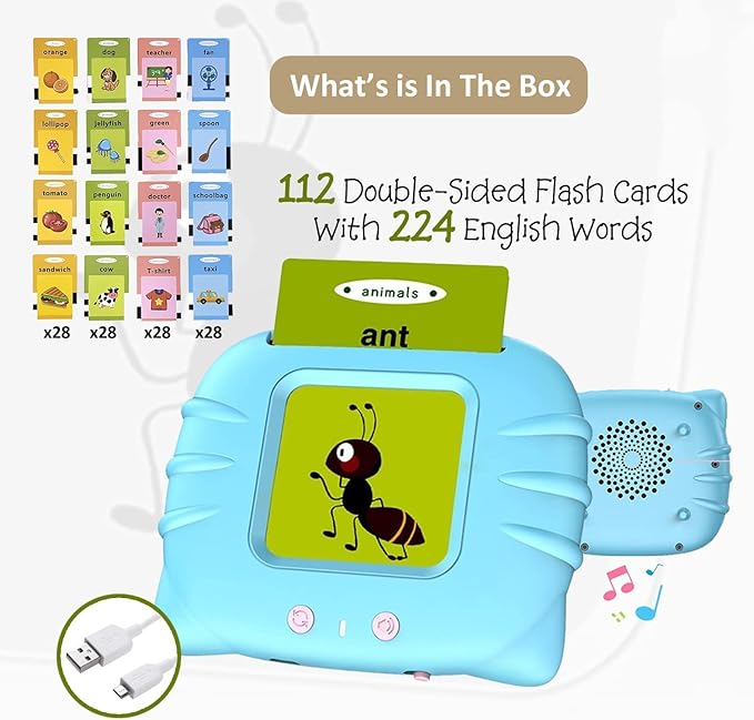 Talking Flash Cards for Toddler 1 2 3 4 Year Olds, Language Learning Toys, Pocket Speech Therapy Toys, Autism Toys, Montessori Toys with 224 Words, Children's Sensory Learning Educational Toys