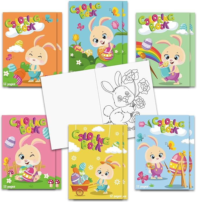 CCINEE 12 Pack Easter Coloring Books,Assorted Rabbits Painted Eggs Patterns Drawing Books for Easter Party Favors(6 Styles,144 Pages)…