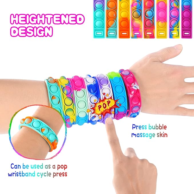 Fidget Toys Pop Fidgets Its Party Favors for Kids 4-8 12PCS Fidget Pop Bracelet for Children Toddler Toys Stress Pop Bubble It Sensory Toys for Kids Boys Girls Classroom Prizes Toys