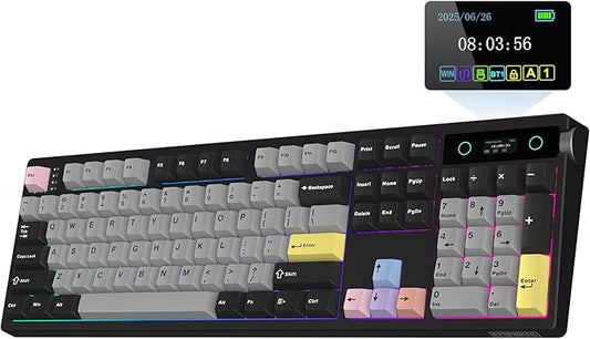 EPOMAKER TH108 PRO Full Size Mechanical Keyboard with Screen & Knob, Wireless Gaming Keyboard with 10000mAh, Creamy Gasket, Hot Swap, Custom Driver, RGB Backlight (Black, Creamy Jade)