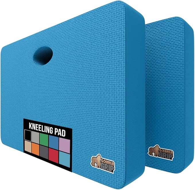 GORILLA GRIP Extra Thick Patent Pending Soft Foam Kneeling Pad, 2 PK, Supportive Large Cushion Knee Pads for Gardening, Baby Bath Time, Dirt and Water Resistant, Workout, Garden Supplies, 17.5x11 Blue
