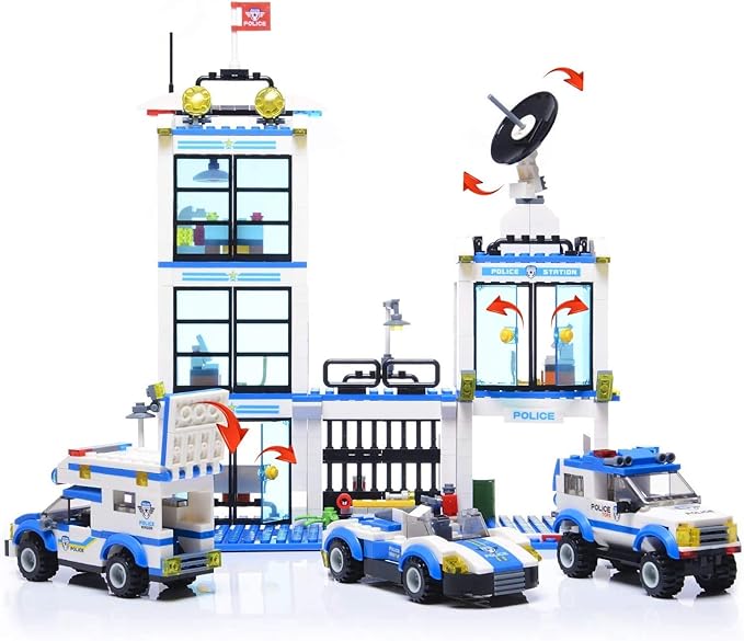 Liberty Imports 736 Pieces City Police Station & Car Building Blocks Set, with 3 Police Cars Toy, Cop Patrol Car, Prison Car, Construction Toy Building Bricks Kit, Gift for Boys Girls 6-12