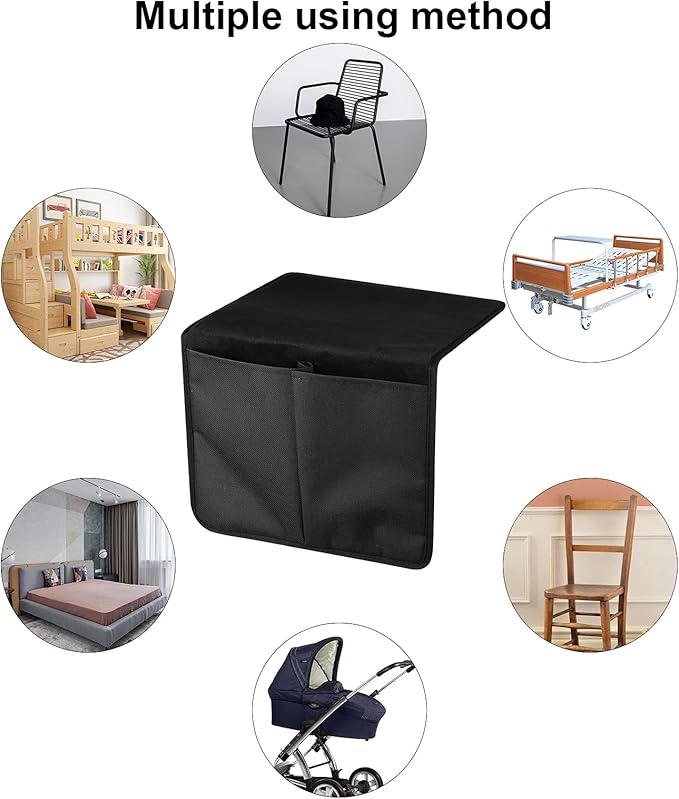 Cosmos Chair Armrest Side Organizer Bedside Caddy Organizer Wheelchair Side Storage Bag Bedside Remote Holder Water Bottle Cell Phone Holder for Couch Recliner Sofa Wheelchair, 10 inches Wide