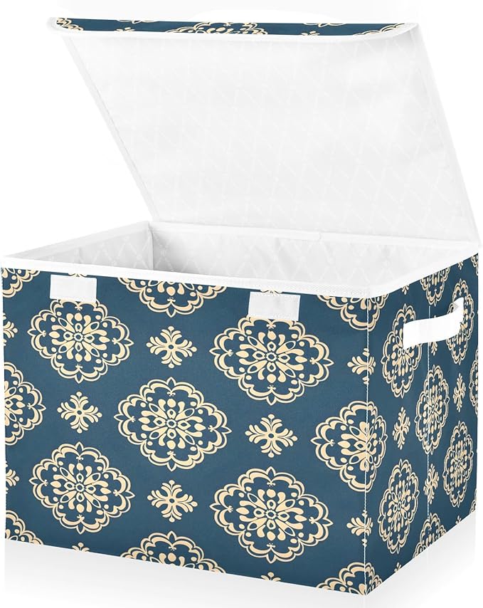 senya Large Storage Bins with Linen Collapsible Foldable Storage Cubes Fabric Closet Organizer Containers box with Flip-Top Lid for Home Bedroom Office 16.7 x 12.6 x 11.8in (Pattern Flower)