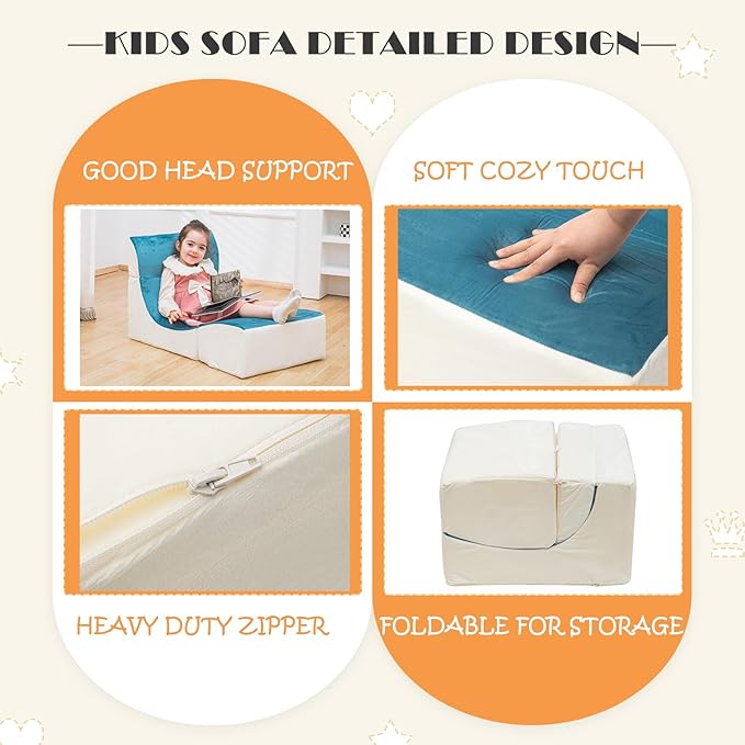 Kids Indoor Chaise Lounge Sofa Bed Foam Comfy Floor Chair for Boys and Girls Folding Lazy Sofa Couch with Back Support Comfy Reading Chair for Toddlers and Teens, Royal Blue