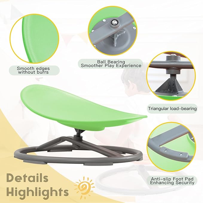 BABAMU Autism Kids Swivel Chair,Sit and Spin Chair for Kids,ADHD Sensory Integration Therapy,Training Body Coordination,Wobble Disk for Toddlers,Improve Focus,Metal Base Non Slip Safer（Green）