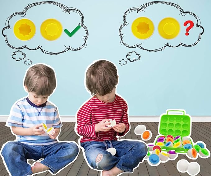 Beakabao 12pcs Color and Shape Matching Egg Set Montessori Toddler Education Classification Toys for Fine Motor Skills of The Fingers Muscles, Preschool Children Smart Puzzles Easter Gifts (Green)