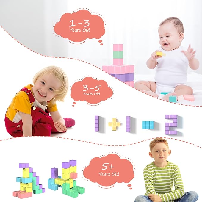 50 PCS Magnetic Block, 1 Inch Toddler Magnetic Building Cubes, Montessori Toys for Kids 3+, STEM Sensory Autism Magnetic Toys, Christmas Birthday Gift for Boys and Girls