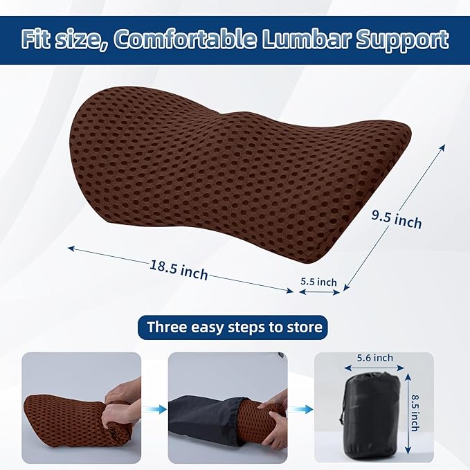 Lumbar Pillow, Memory Foam Lumbar Support Pillow for Office Chair and Car Seat, Ergonomic Streamline Back Pillow for Lower Back Pain Relief, Back Support Pillow for Sitting, Driving, Traveling