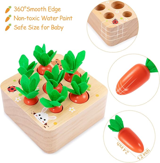 Montessori Toys Baby Easter Toys for Toddlers 1-3 Years Old, Educational Wooden Carrot Toys Shape Size Sorting Matching Puzzle, Great Baby Easter Gifts Birthday Gift Toys