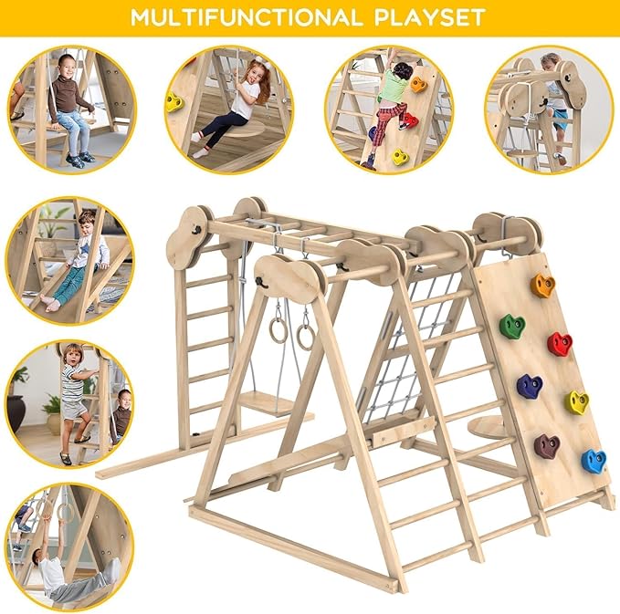 Climbing Toys for Toddlers, Jungle Gym, Montessori Playground Sets, Multifunction Toddler Climbing Toys, Indoor Kids Playground with Slides, Climbing / Net, Monkey Bars, Rope Ladders and Swings 02