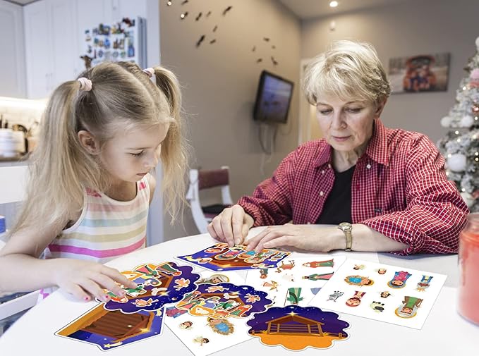 FaCraft 48PCS Christmas Nativity Sticker - Christmas Nativity Crafts for Kids Make a Nativity Scene Stickers Ornaments Nativity Set for Sunday School Religious Christian Xmas Party Favor Gifts