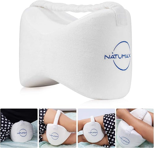 Knee Pillow for Side Sleepers - Sciatica Pain Relief - Back Pain, Leg Pain, Pregnancy, Hip and Joint Pain Memory Foam Leg Pillow + Free Sleep Mask and Ear Plugs - White
