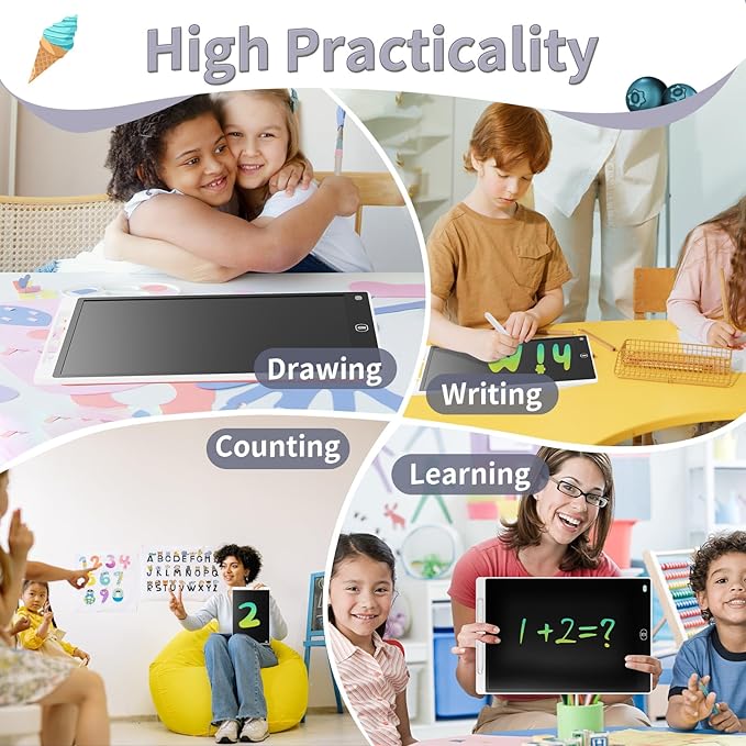 [2 Pieces] 10 Inch LCD Colorful Writing Graphic Tablet, Erasable Drawing Board, Kids Gift, Graphic Board for Games for 3 4 5 6 7 Years (Black & White)