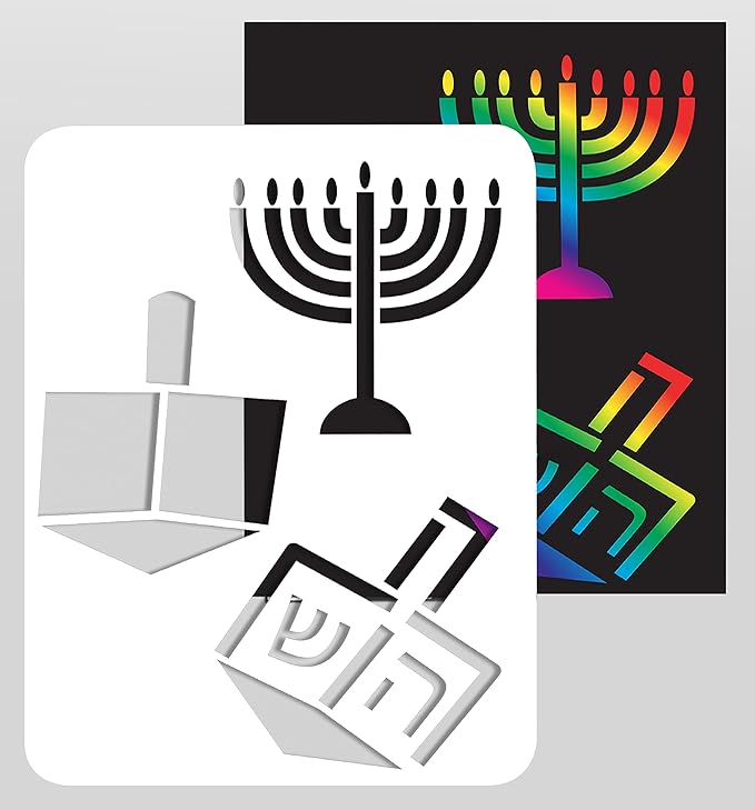 Izzy 'n' Dizzy Hanukkah Scratch Stencil Art Kit - 8" x 6" - Includes Sctatch Stick - Chanukah Arts and Crafts - Gifts and Games