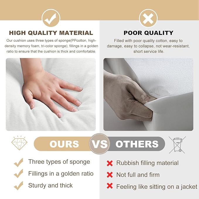 Bench Cushion 27 inches,Indoor/Outdoor Non-Slip Tufted Cushions, Premium Waterproof Linen, Soft Piano Sofa Cushions, High-Density Memory Foam(White-27x12 x 4 in)