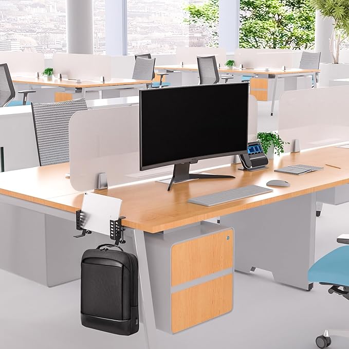 Adjustable Desk Side Laptop Holder with Headphone Stand - No Drill Clamp Organizer for Laptops, Tablets, Keyboards (Black) - Sturdy Steel & Silicone Pad Protection