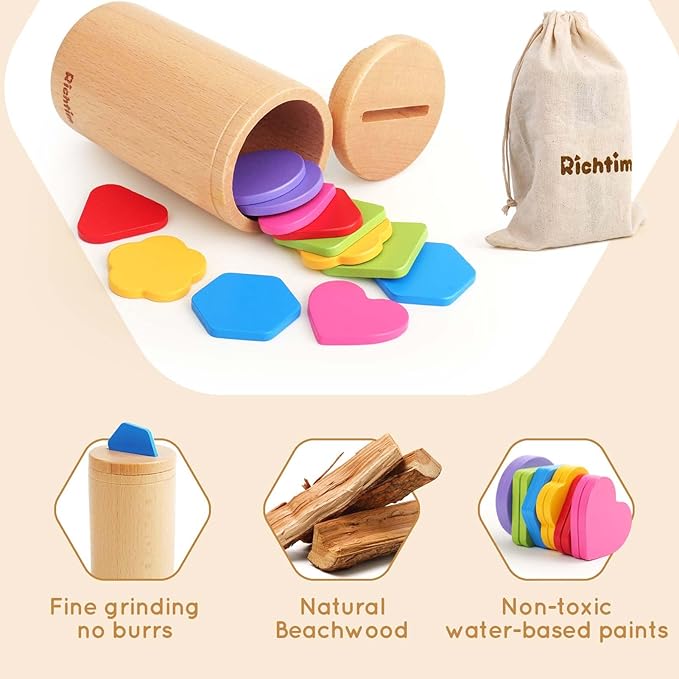 Richtim Montessori Toys for 1-3 Year Old: Color Sorting Wooden Drawer Box Toy for Toddlers, Object Permanence and Fine Motor Sensory Toy (One Size)