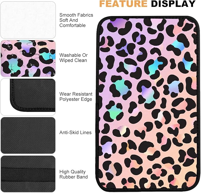 Adastrah Pink Gradient Leopard Auto Center Console Pad,Car Armrest Pad Car Armrest Seat Box Cover Protector for Most Cars