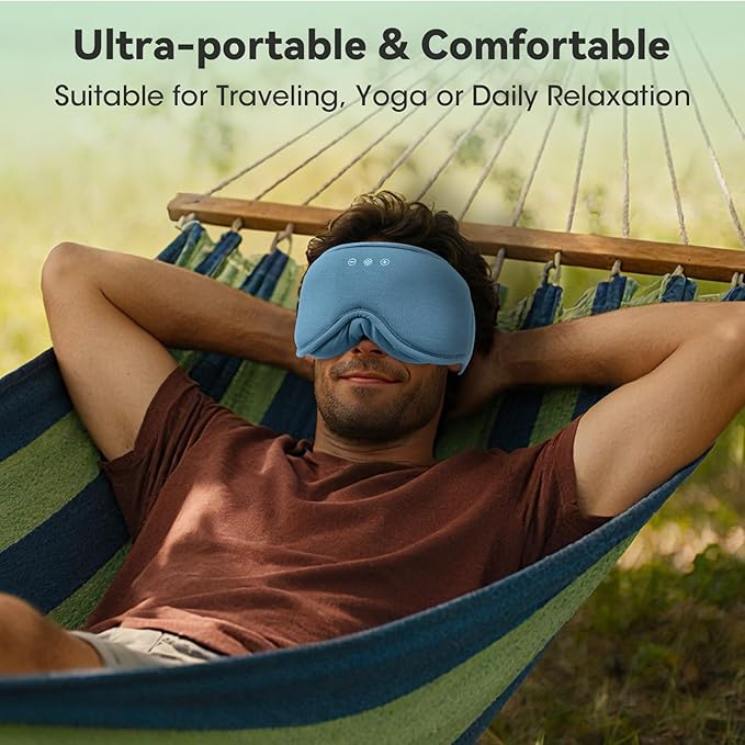 BeMyLady 3D Bamboo Cotton Sleep Mask with Bluetooth 5.4 Headphone, Music Wireless Bluetooth Blackout Eye Mask for Side Sleepers, Earphones HD Speaker Microphone for Travel, Gifts for Women Men, Blue