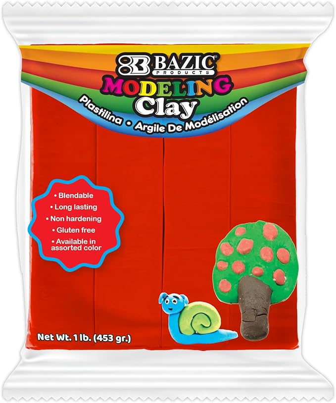 BAZIC Modeling Clay Red Color 1 LB, Light Dough Art Craft, Non Toxic Gift for Artist Kids Toddler Boys Girls, Bulk for Classroom, 1-Pack