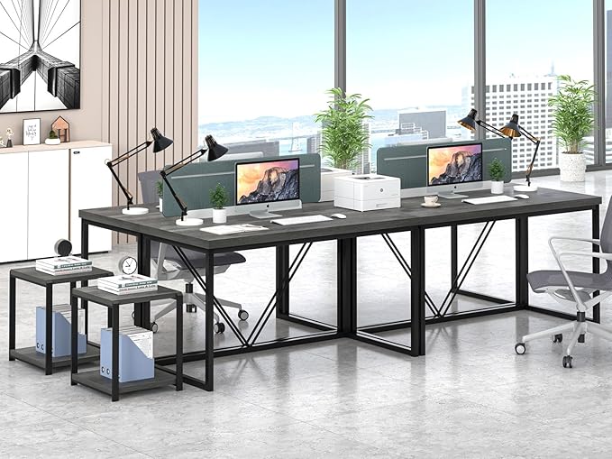 EXCEFUR Modern Computer Desk, Small Home Office Desk, Wood and Metal Writing Study Table Workstation for Bedroom Living Room, Rustic Grey, 47 inch