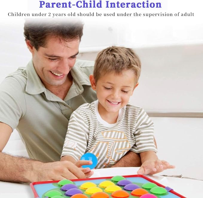 58 Pcs Button Art Toys for Toddlers,Color Matching Mosaic Pegboard for Toddlers,Early Learning Educational Toys Toddler Activities,Include 12 Pictures and 46 Buttons with Box