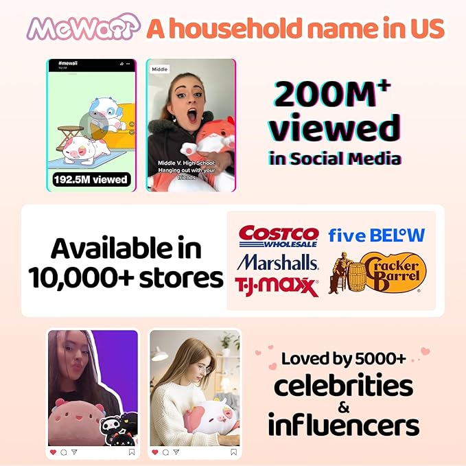 Mewaii Artist-Designed Ultra Soft Long Cat Plush Body Pillow, Extra Stuffing for Comfort, Premium Quality Stuffed Animal Gift for Girlfriend or Cat Lovers (Pink Cat Body Pillow 53 Inch)