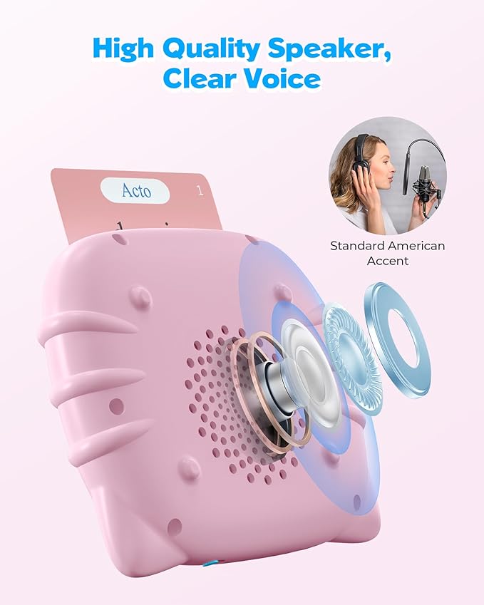 Bilingual Pink Spanish and English Talking Flash Cards, Pocket Speech Therapy Toys with 512 Words, Montessori Language Learning Toys, Autism Toys, Children's Sensory Learning, Birthday Toys