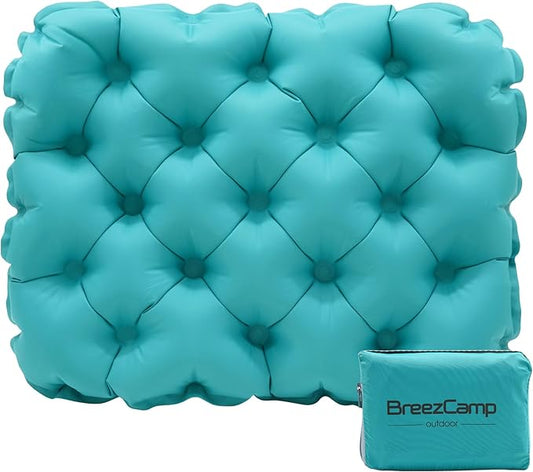 BreezCamp Inflatable Seat Cushion, Lightweight Stadium Seat Pad, Camping Accessories Chair Pad for Airplane Travel, Hiking, Climbing, Home and Office,Peacock Blue