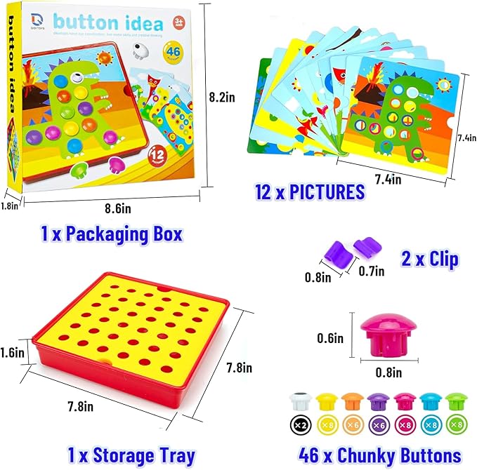 Button Art Toys for Toddlers, Crafts for Toddler Toys Age 3-5, Early Learning Educational Toys, Color Matching Puzzle, Fine Motor Skills Game, Preschool Learning Toys for Boys & Girls 3+