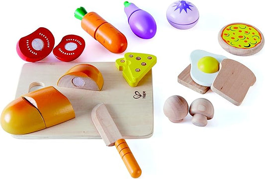 Hape Chef’s Choice Wooden Play Food Basics Set | Wooden Pretend Play Food Set for Kids, Basic Play Velcro Cooking Ingredients and Accessories Set