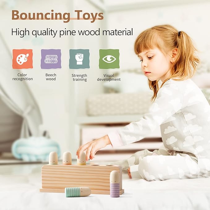 Pop Up Toy Multicolor Puppets | Wooden Color Sorting Toys | STEM Montessori Color Matching Toys | Preschool Learning Educational Toys Gifts for Kids Boys Girls Ages for 3+ Years (Neutral Colours)