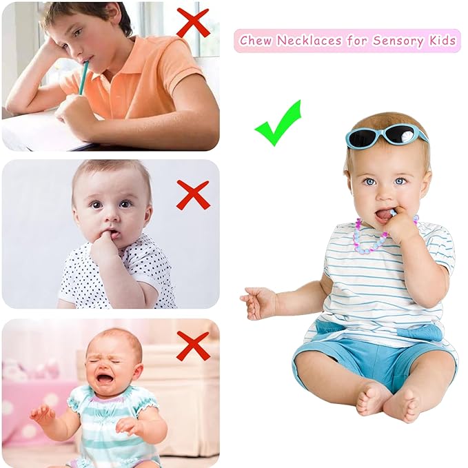 Teething Necklace for Baby,Chewing Necklace for Kids Sensory,Sensory Chew Necklaces for People with Autism, ADHD, and Fidgeting,Chew Necklaces for Sensory Kids,Teething Necklace for Mom