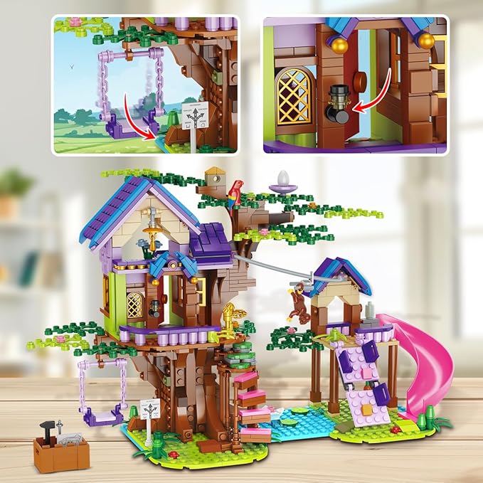 Tree House Building Set with LED Light, 762 PCS Treehouse Building Toy, Friendship Animal Forest House Building Block Kit, Birthday Gift for Kids Girls Boys Ages 6 7 8 9 10 11 12+ Years Old