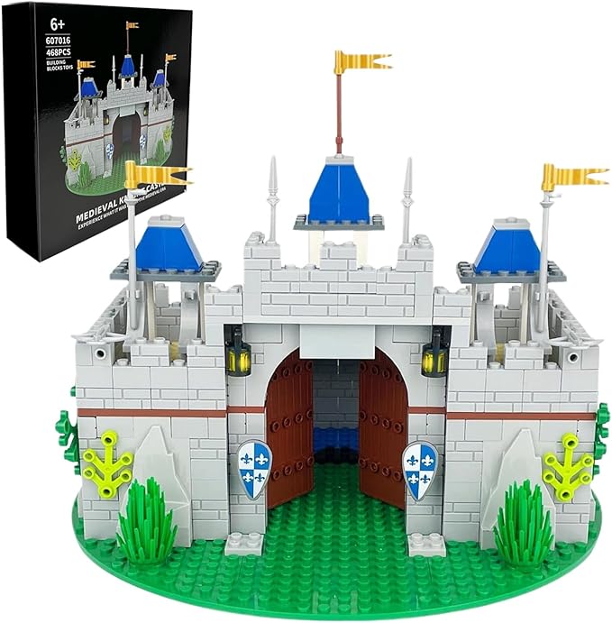 Usoway Medieval Knight Castle Building Blocks Set,Comes with 12 Knights Figures,Compatible with Lego Medieval Town Square Toys,for Adult and Children Ages 6+, 607016