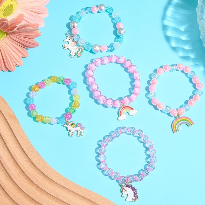 Hicarer 9 Pieces Unicorn Girls Bracelets for Toddler Little Girls Rainbow Bracelets Princess Colorful Cute Beaded Jewelry for Gift Goodie Bag Stuffers Birthday Party Favors(Fresh Style)