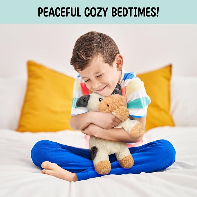 Happy Fuel Cow Microwavable & Weighted Stuffed Animals - 1.5 Lbs Unscented Heating Pad for Period Cramps Pain Relief and Anxiety, Cute Black Cow Plush Toys Gifts for Women Girls Adults and Kids