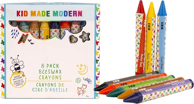 Kid Made Modern Beeswax Crayons for Toddlers & Kids (8 Pieces) - Coloring Non Toxic Crayons with Case (Ages 3+)