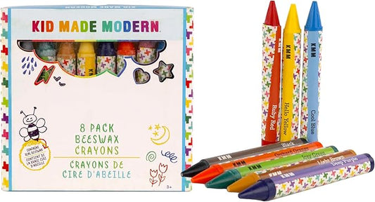 Kid Made Modern Beeswax Crayons for Toddlers & Kids (8 Pieces) - Coloring Non Toxic Crayons with Case (Ages 3+)
