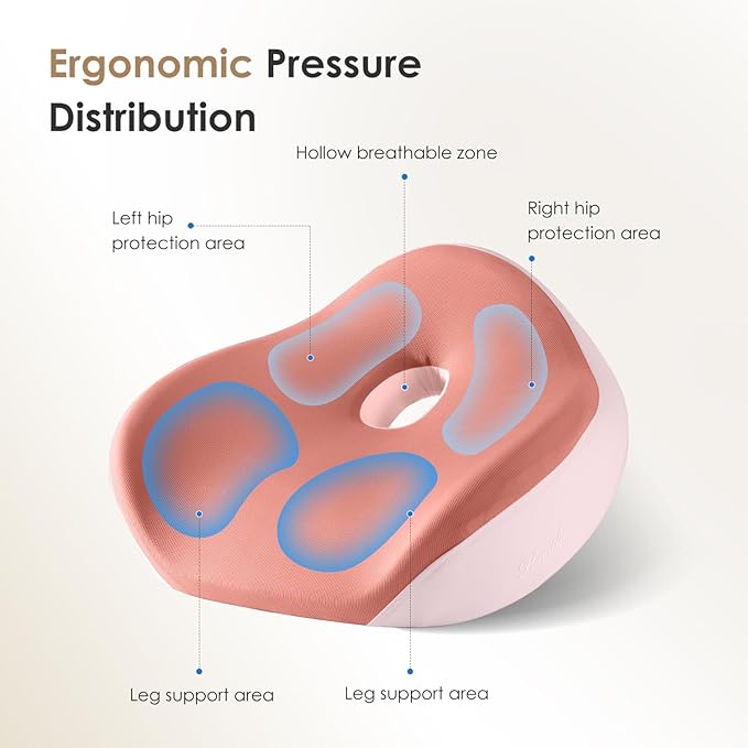 FLORICH Car Seat Cushion for Driving, Memory Foam Seat Cushion for Car Office Chair, Ergonomic Office Seat Chair Cushion for Sciatica Pain Relief, Larger Car Seat Cushion for Car - Pink