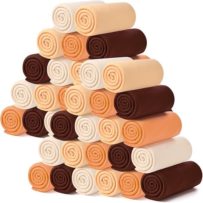 Kinlop Fleece Blanket Bulk 60 x 50 Inch Soft Lightweight Fleece Cozy Blanket Warm Throw Plush Pet Throw for Bed Couch Sofa Home Office Wedding Gifts Travel Camping (Earth Color,40 Packs)