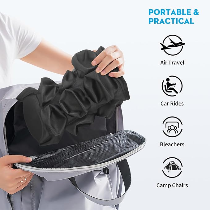 Airplane Seat Cushion for Long Flights, Inflatable & Portable Travel Cushion for Tailbone Pain Relief, Pressure Relief Car Seat Cushion for Office Chair and Wheelchair Use