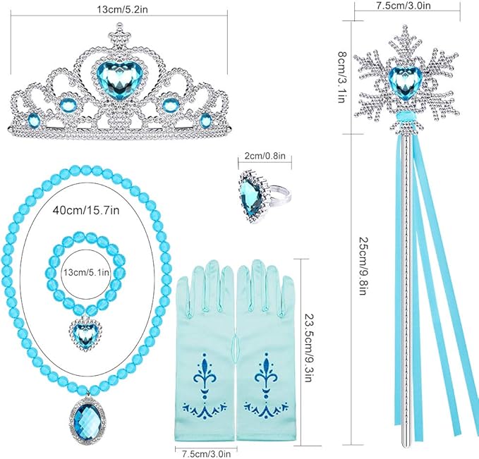 Elsa Princess Dress Up Accessories Frozen Jewelry Play Toy Set for Girls with Headband Braid Wig, Crowns, Necklaces, Wands, Rings, Bracelets Gloves Elsa Cinderella Costume Accessories
